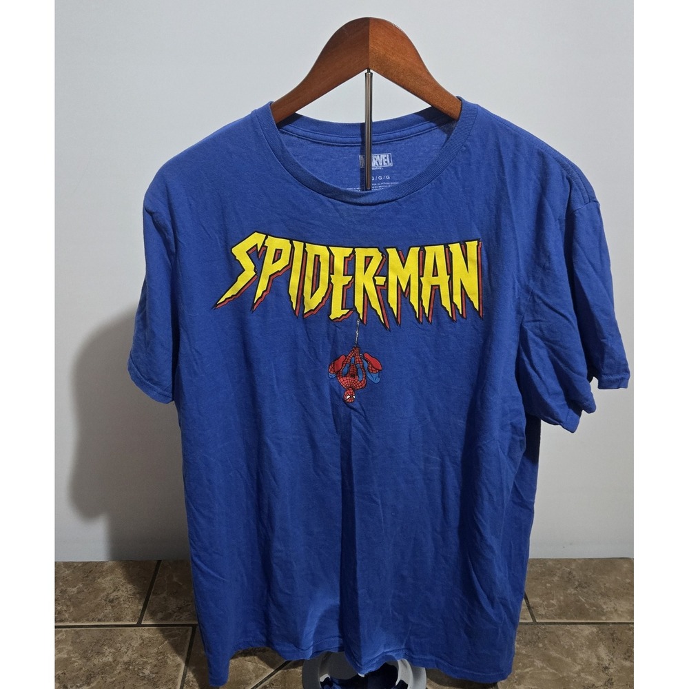 Marvel Spider-Man Graphic T-Shirt Mens Large Blue Short Sleeve Crew Neck Cotton